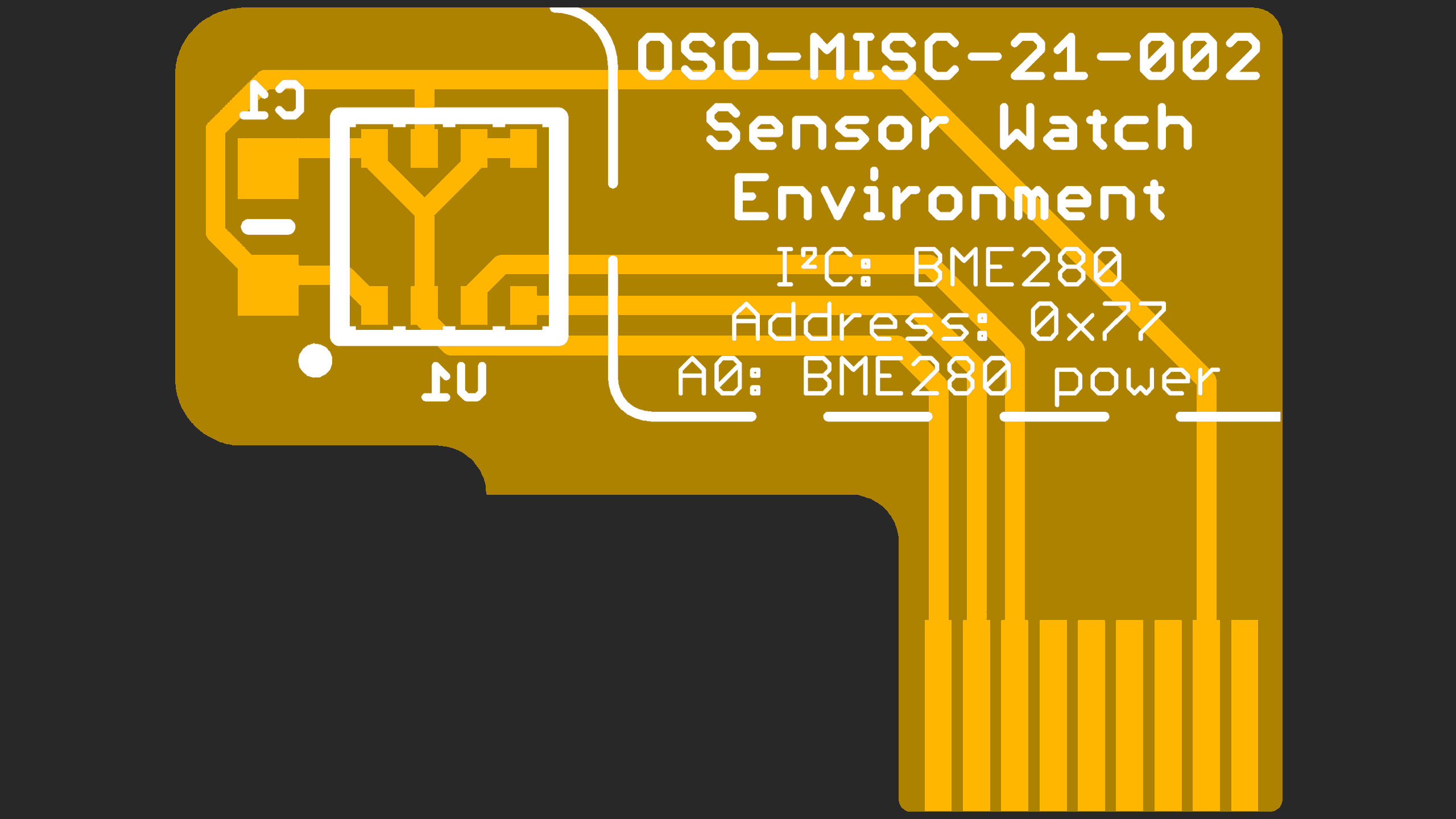 Rendering: an L-shaped flex PCB labeled “Sensor Watch Environment”